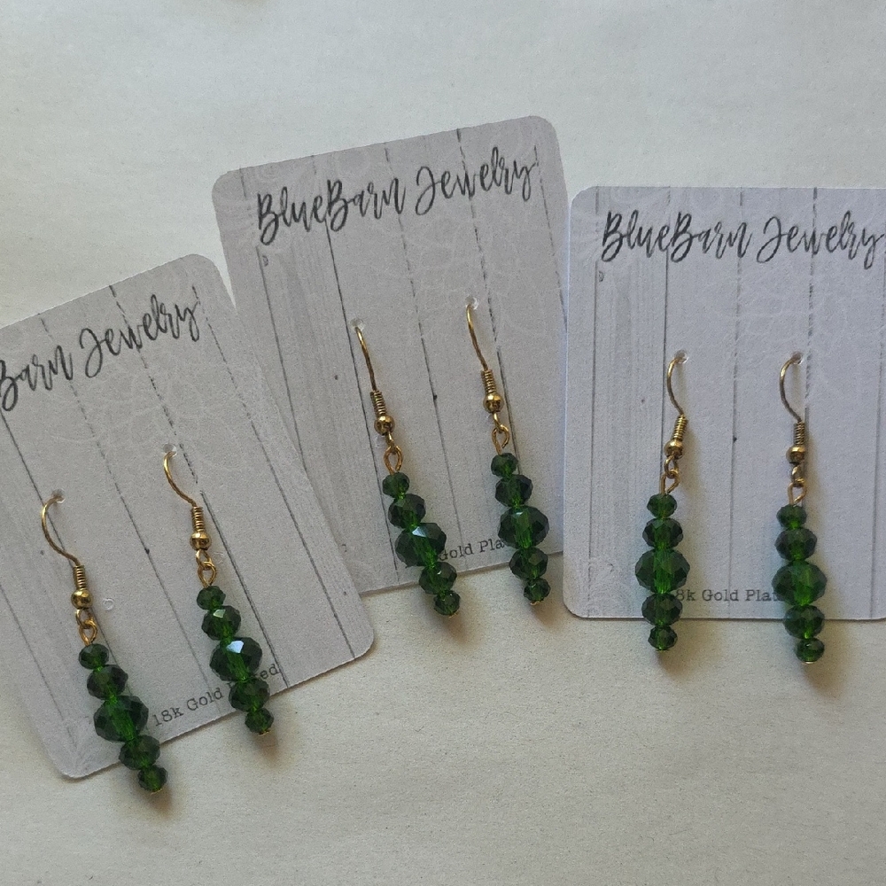 Green Beaded Earrings 18K Gold Plated - Set of 3
